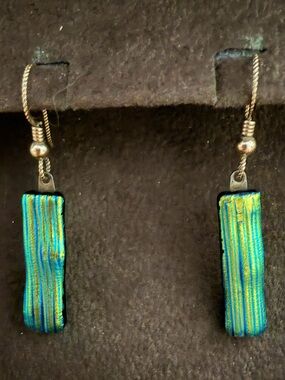 Handmade Iridescent Blue-Green Dangle Earrings - Brand Unmarked